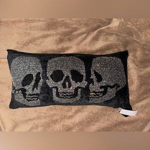Magaschoni black velvet with rhinestone skulls pillow
